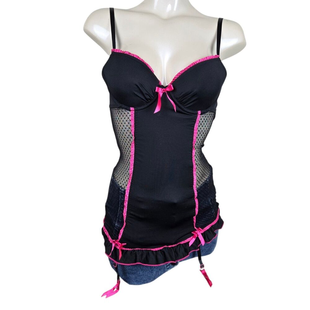 Y2K Rampage Intimates Cami Lingerie Black Pink Garter Straps McBling Coquette